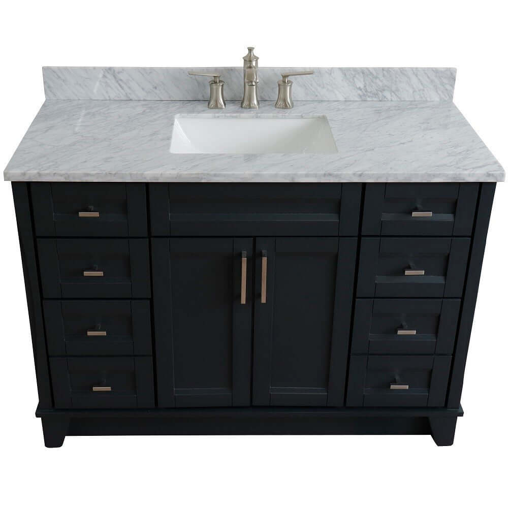 49" Single sink vanity in Dark Gray finish with White Carrara marble and rectangle sink - 400700-49S-DG-WMR