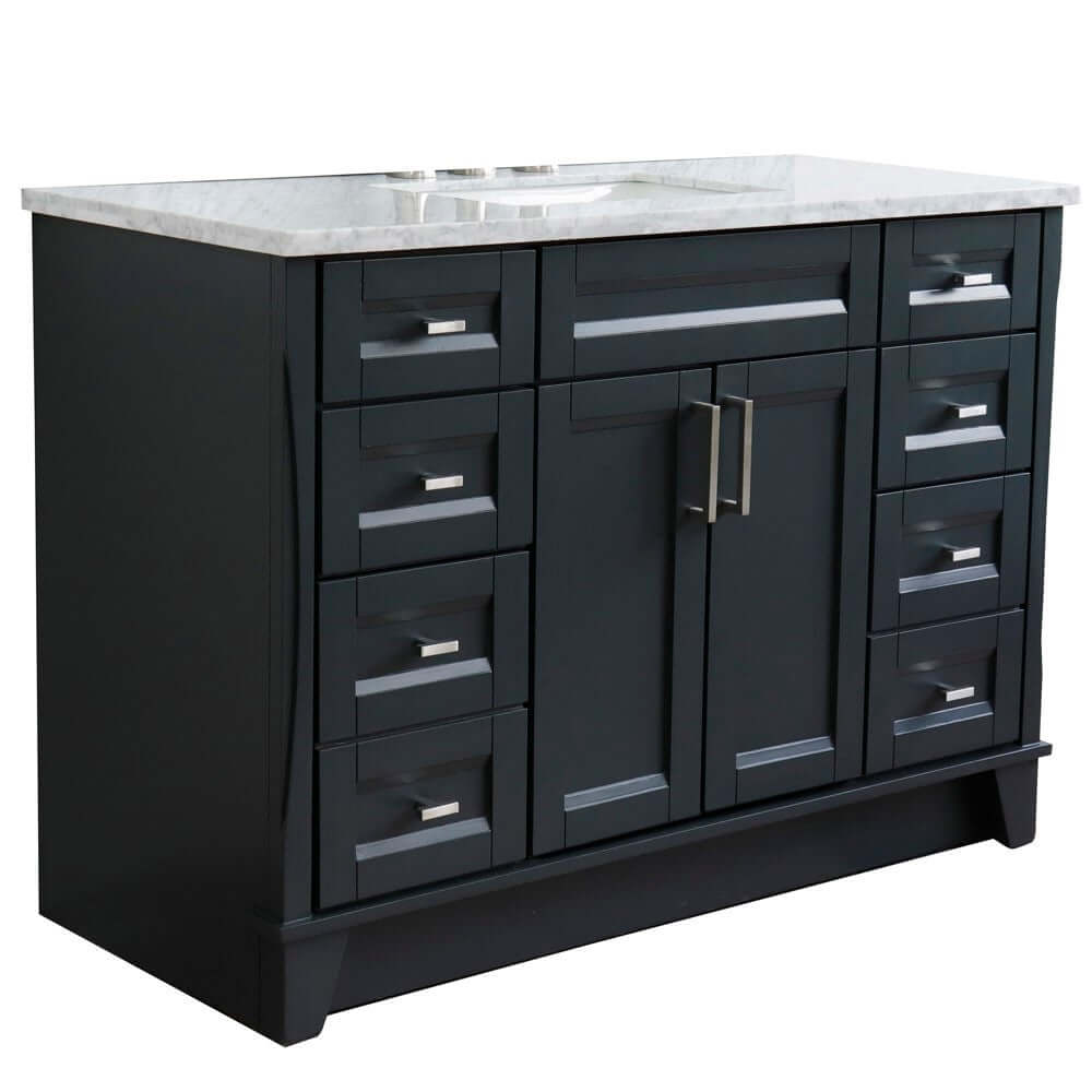 49" Single sink vanity in Dark Gray finish with White Carrara marble and rectangle sink - 400700-49S-DG-WMR