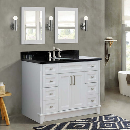 49" Single sink vanity in White finish with Black galaxy granite and oval sink - 400700-49S-WH-BGO