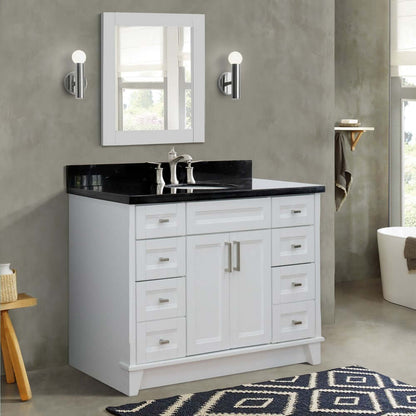 49" Single sink vanity in White finish with Black galaxy granite and oval sink - 400700-49S-WH-BGO