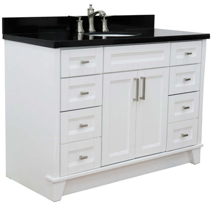 49" Single sink vanity in White finish with Black galaxy granite and oval sink - 400700-49S-WH-BGO