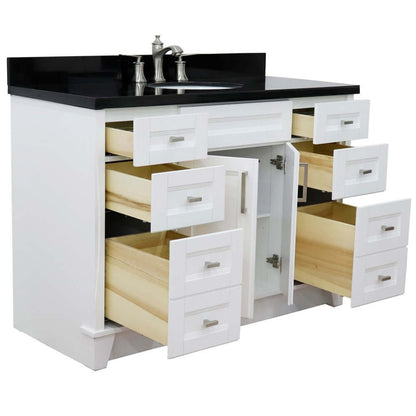 49" Single sink vanity in White finish with Black galaxy granite and oval sink - 400700-49S-WH-BGO