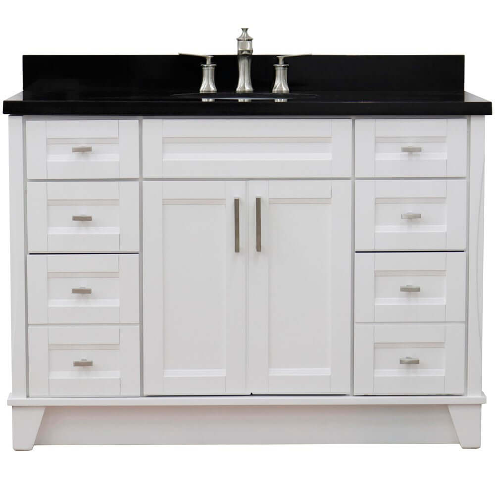 49" Single sink vanity in White finish with Black galaxy granite and oval sink - 400700-49S-WH-BGO