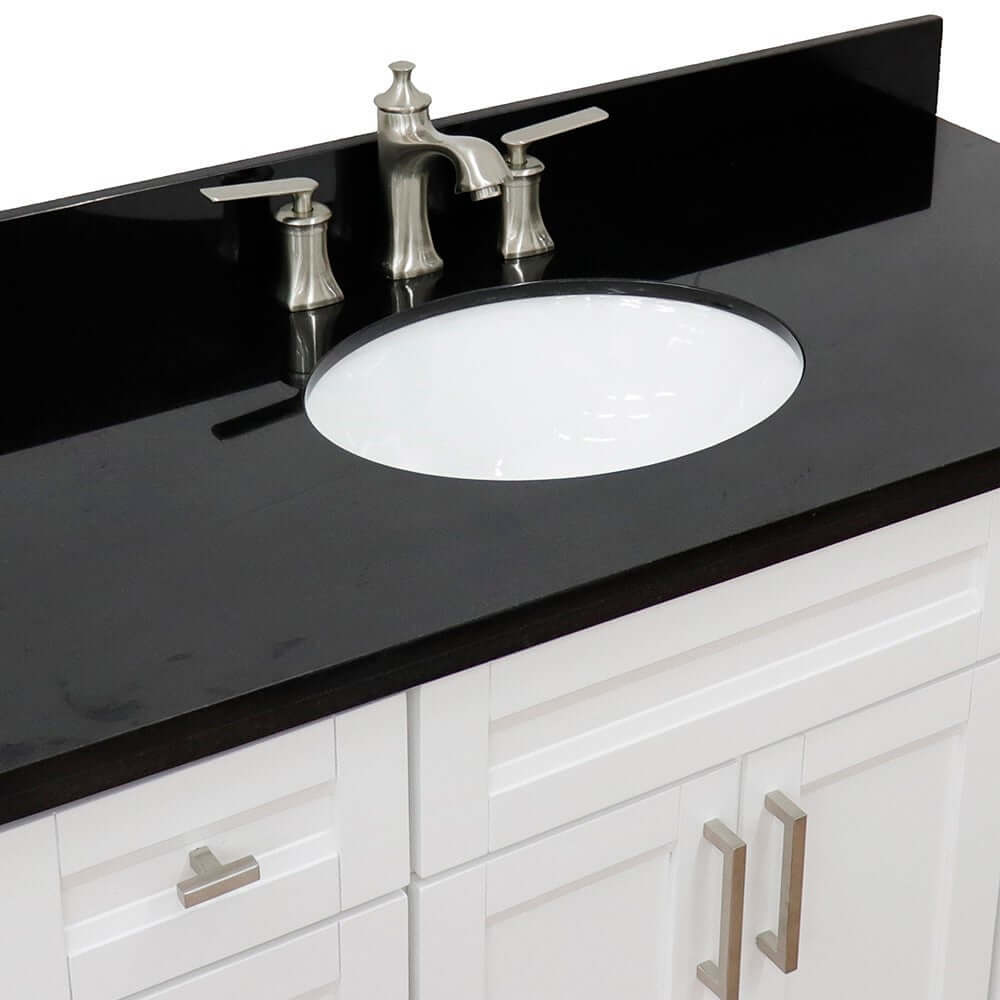 49" Single sink vanity in White finish with Black galaxy granite and oval sink - 400700-49S-WH-BGO