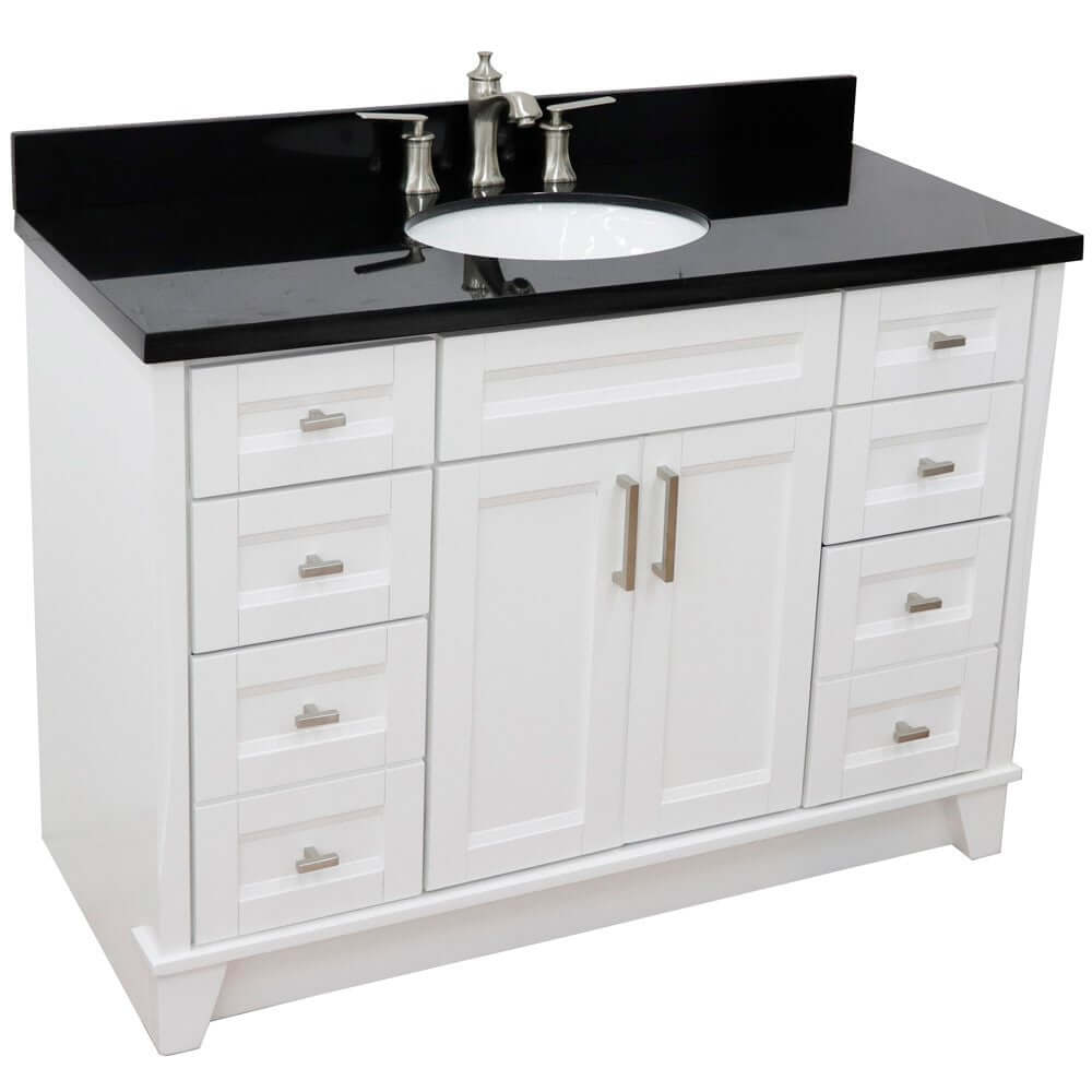 49" Single sink vanity in White finish with Black galaxy granite and oval sink - 400700-49S-WH-BGO