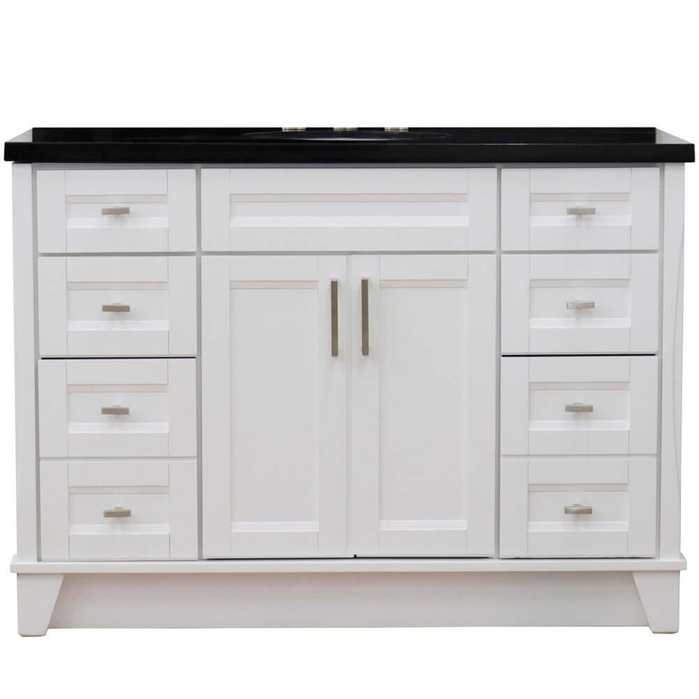 49" Single sink vanity in White finish with Black galaxy granite and oval sink - 400700-49S-WH-BGO