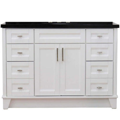 49" Single sink vanity in White finish with Black galaxy granite and oval sink - 400700-49S-WH-BGO