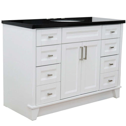 49" Single sink vanity in White finish with Black galaxy granite and oval sink - 400700-49S-WH-BGO