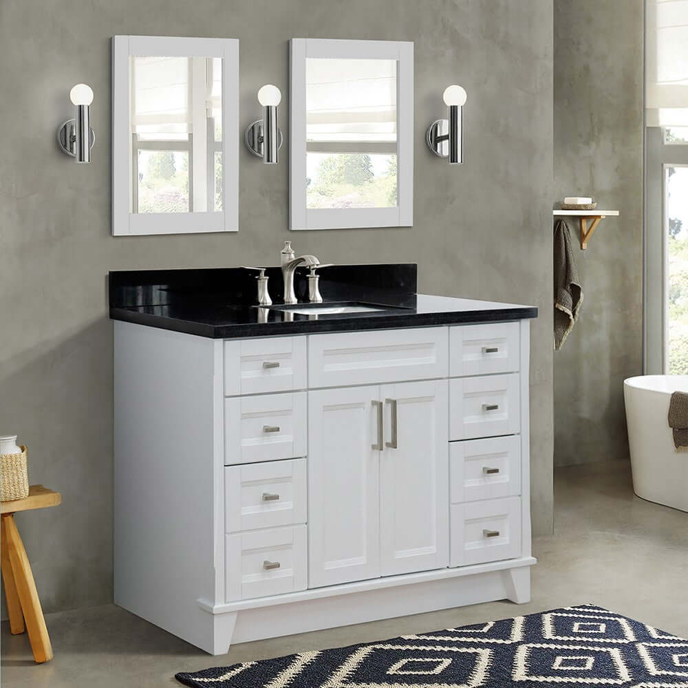 49" Single sink vanity in White finish with Black galaxy granite and rectangle sink - 400700-49S-WH-BGR