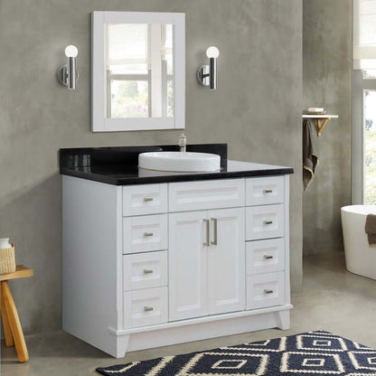 49" Single sink vanity in White finish with Black galaxy granite and round sink - 400700-49S-WH-BGRD