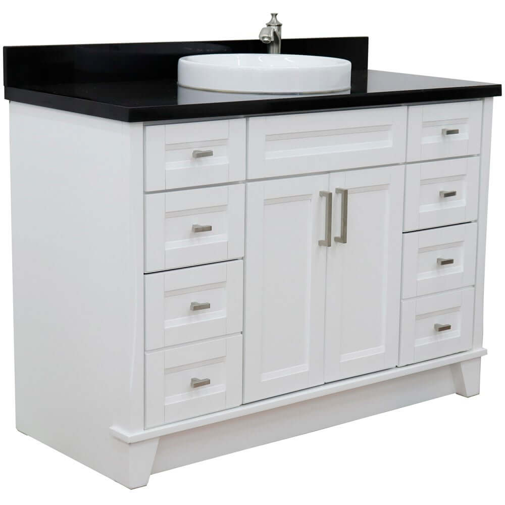 49" Single sink vanity in White finish with Black galaxy granite and round sink - 400700-49S-WH-BGRD