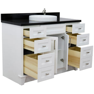 49" Single sink vanity in White finish with Black galaxy granite and round sink - 400700-49S-WH-BGRD