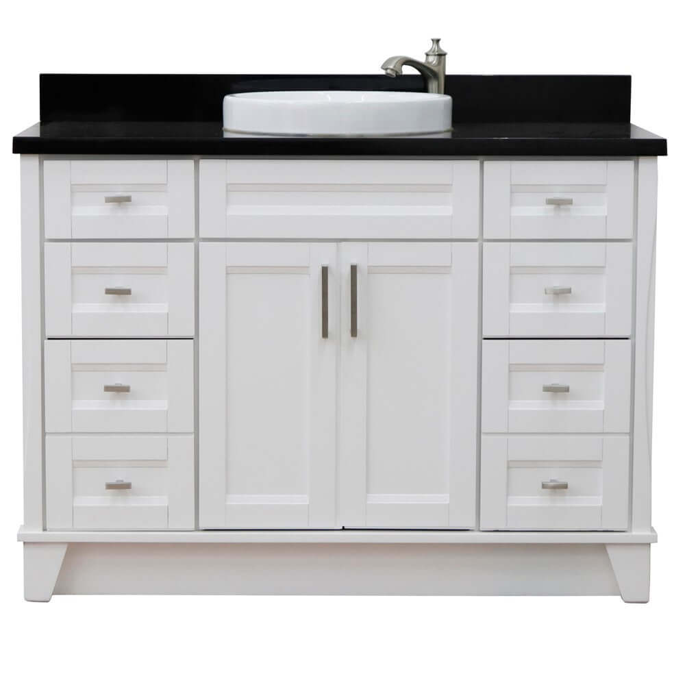 49" Single sink vanity in White finish with Black galaxy granite and round sink - 400700-49S-WH-BGRD