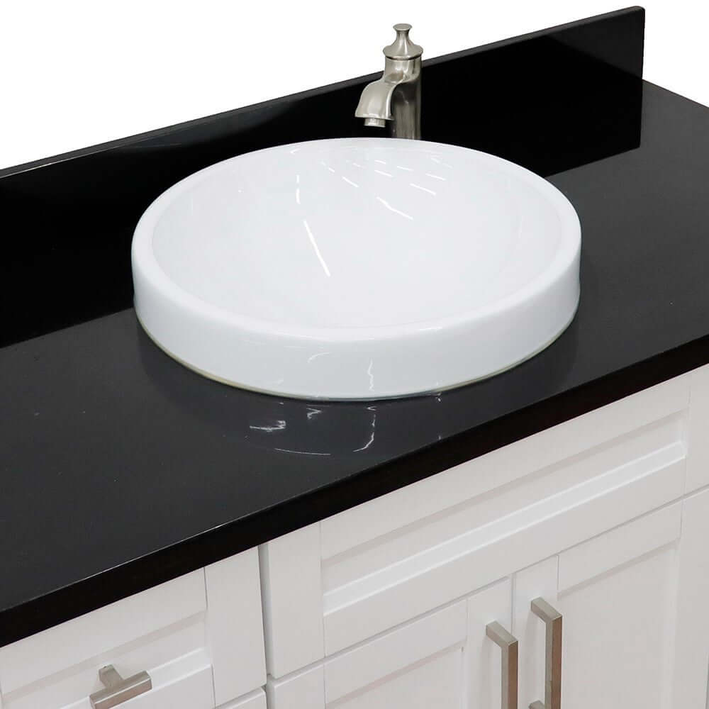 49" Single sink vanity in White finish with Black galaxy granite and round sink - 400700-49S-WH-BGRD