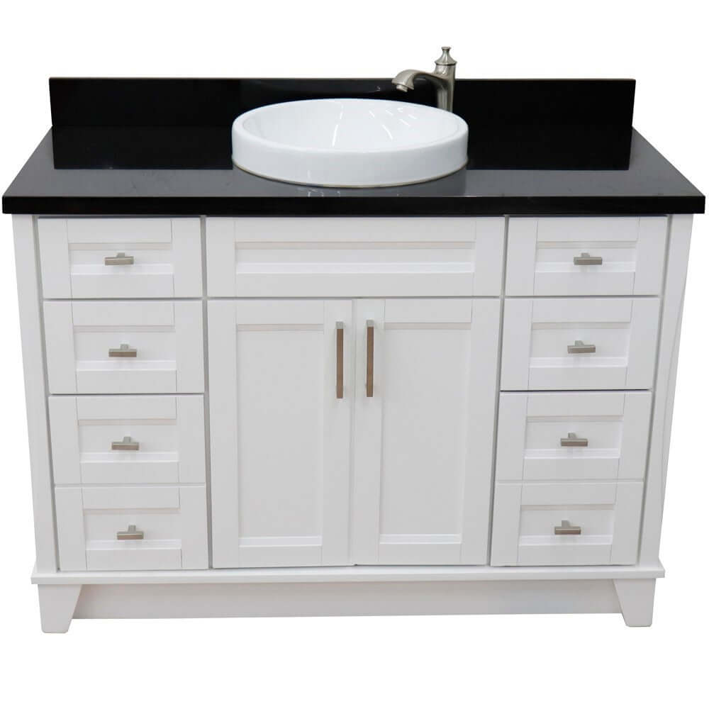 49" Single sink vanity in White finish with Black galaxy granite and round sink - 400700-49S-WH-BGRD