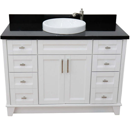 49" Single sink vanity in White finish with Black galaxy granite and round sink - 400700-49S-WH-BGRD