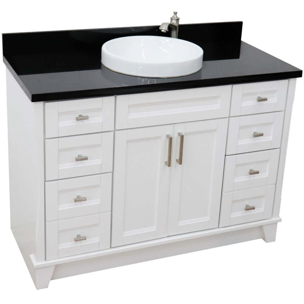 49" Single sink vanity in White finish with Black galaxy granite and round sink - 400700-49S-WH-BGRD