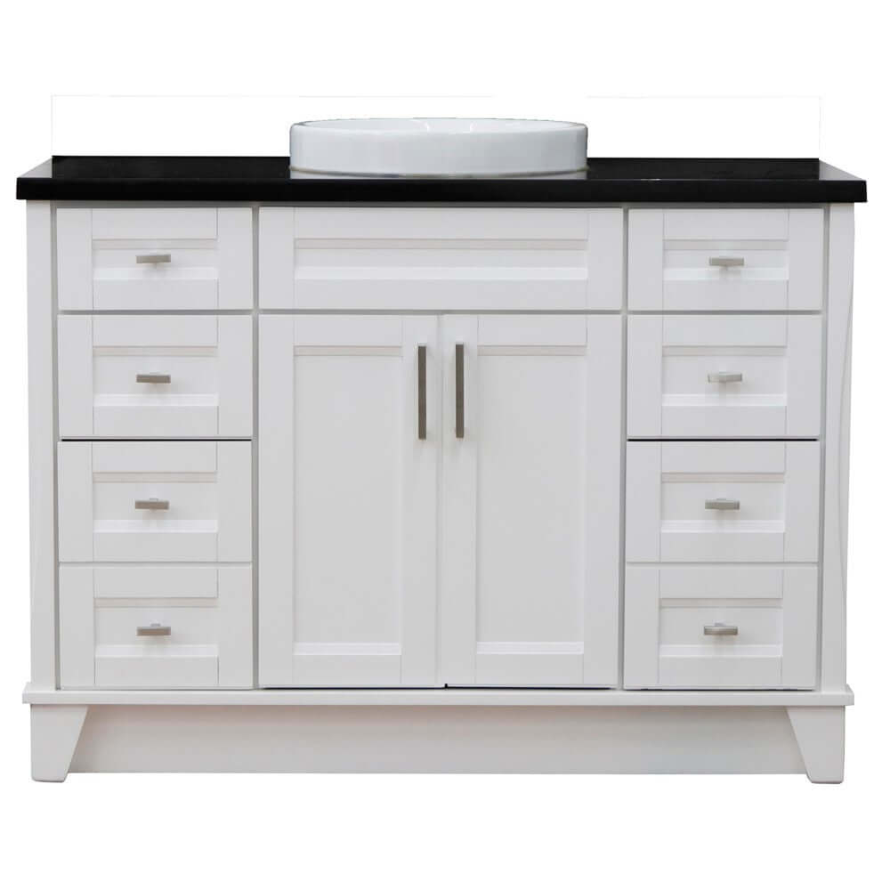 49" Single sink vanity in White finish with Black galaxy granite and round sink - 400700-49S-WH-BGRD