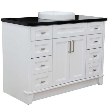 49" Single sink vanity in White finish with Black galaxy granite and round sink - 400700-49S-WH-BGRD