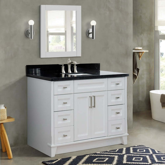 49" Single sink vanity in White finish with Black galaxy granite and rectangle sink - 400700-49S-WH-BGR