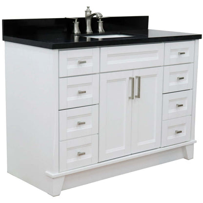 49" Single sink vanity in White finish with Black galaxy granite and rectangle sink - 400700-49S-WH-BGR