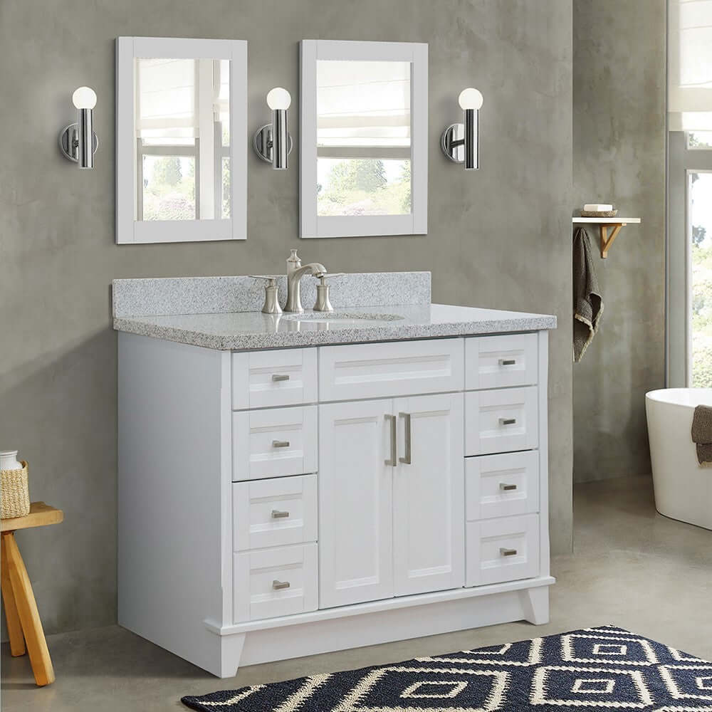 49" Single sink vanity in White finish with Gray granite and oval sink - 400700-49S-WH-GYO