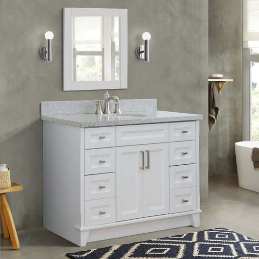 49" Single sink vanity in White finish with Gray granite and oval sink - 400700-49S-WH-GYO