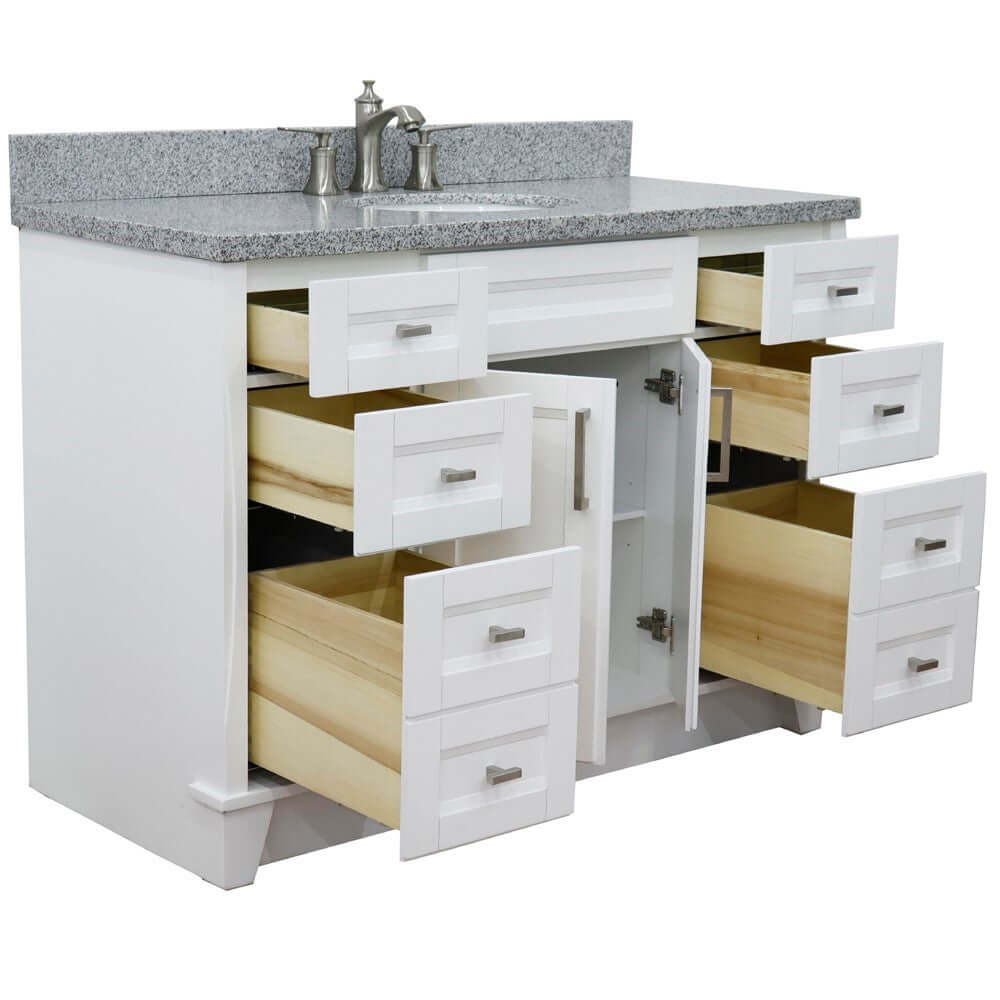 49" Single sink vanity in White finish with Gray granite and oval sink - 400700-49S-WH-GYO