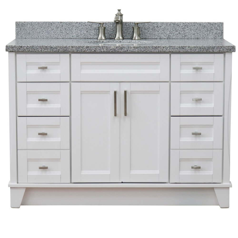 49" Single sink vanity in White finish with Gray granite and oval sink - 400700-49S-WH-GYO