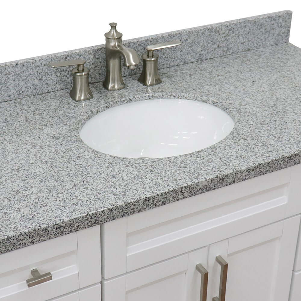 49" Single sink vanity in White finish with Gray granite and oval sink - 400700-49S-WH-GYO