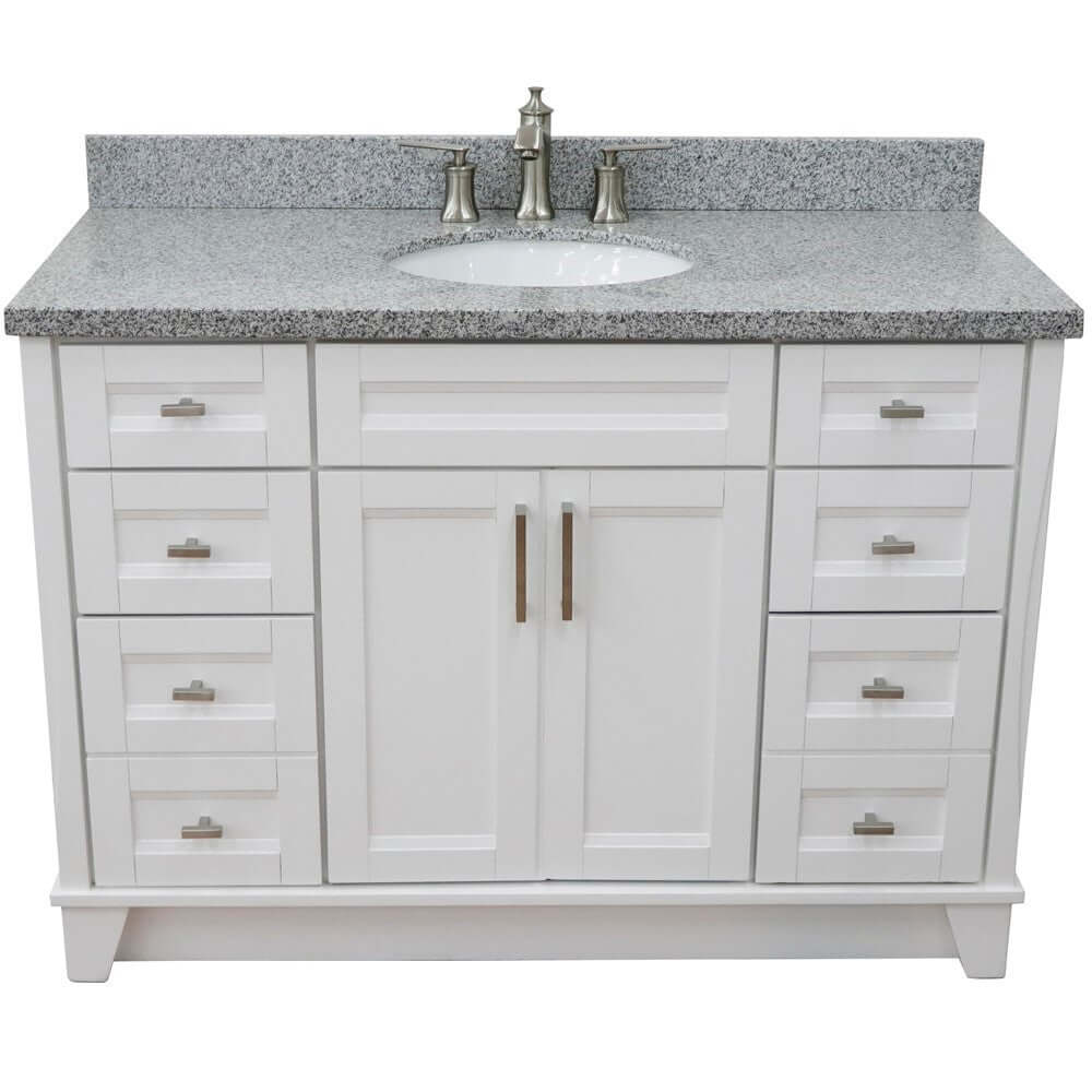 49" Single sink vanity in White finish with Gray granite and oval sink - 400700-49S-WH-GYO