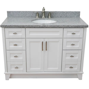 49" Single sink vanity in White finish with Gray granite and oval sink - 400700-49S-WH-GYO