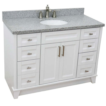 49" Single sink vanity in White finish with Gray granite and oval sink - 400700-49S-WH-GYO