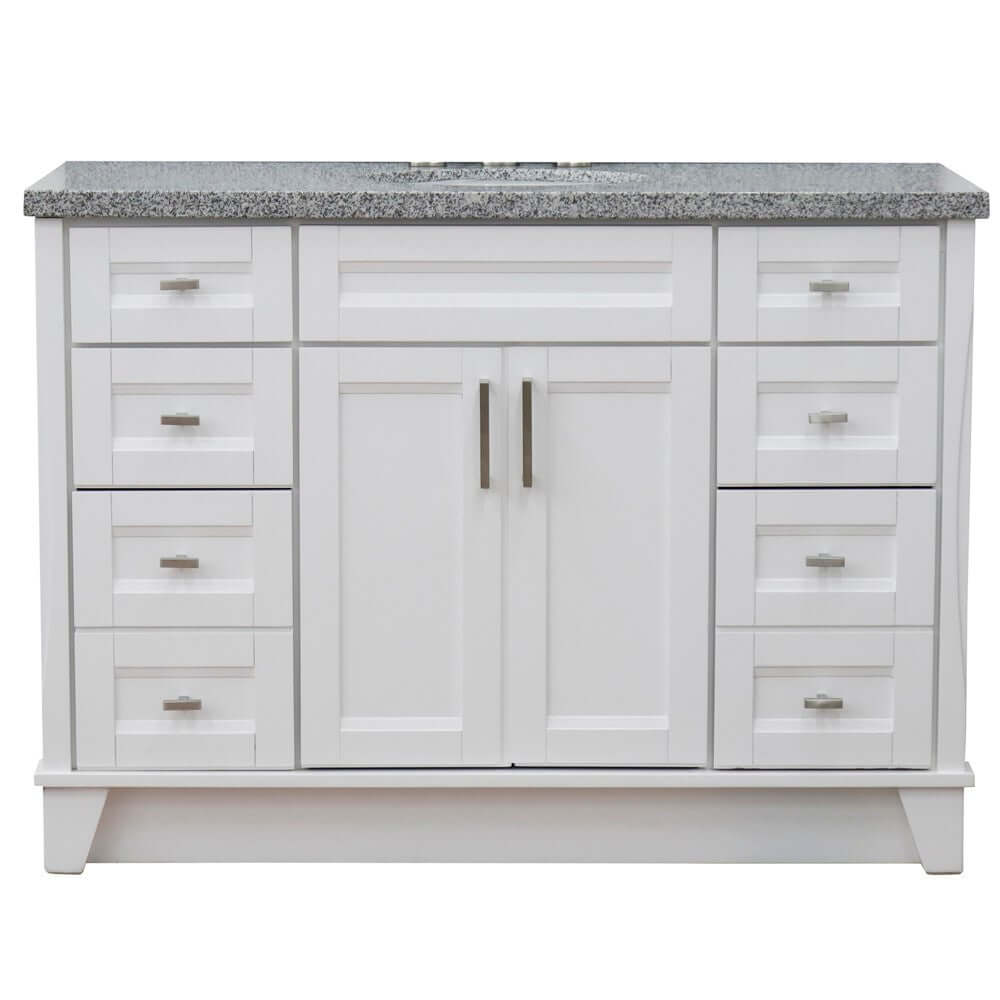 49" Single sink vanity in White finish with Gray granite and oval sink - 400700-49S-WH-GYO