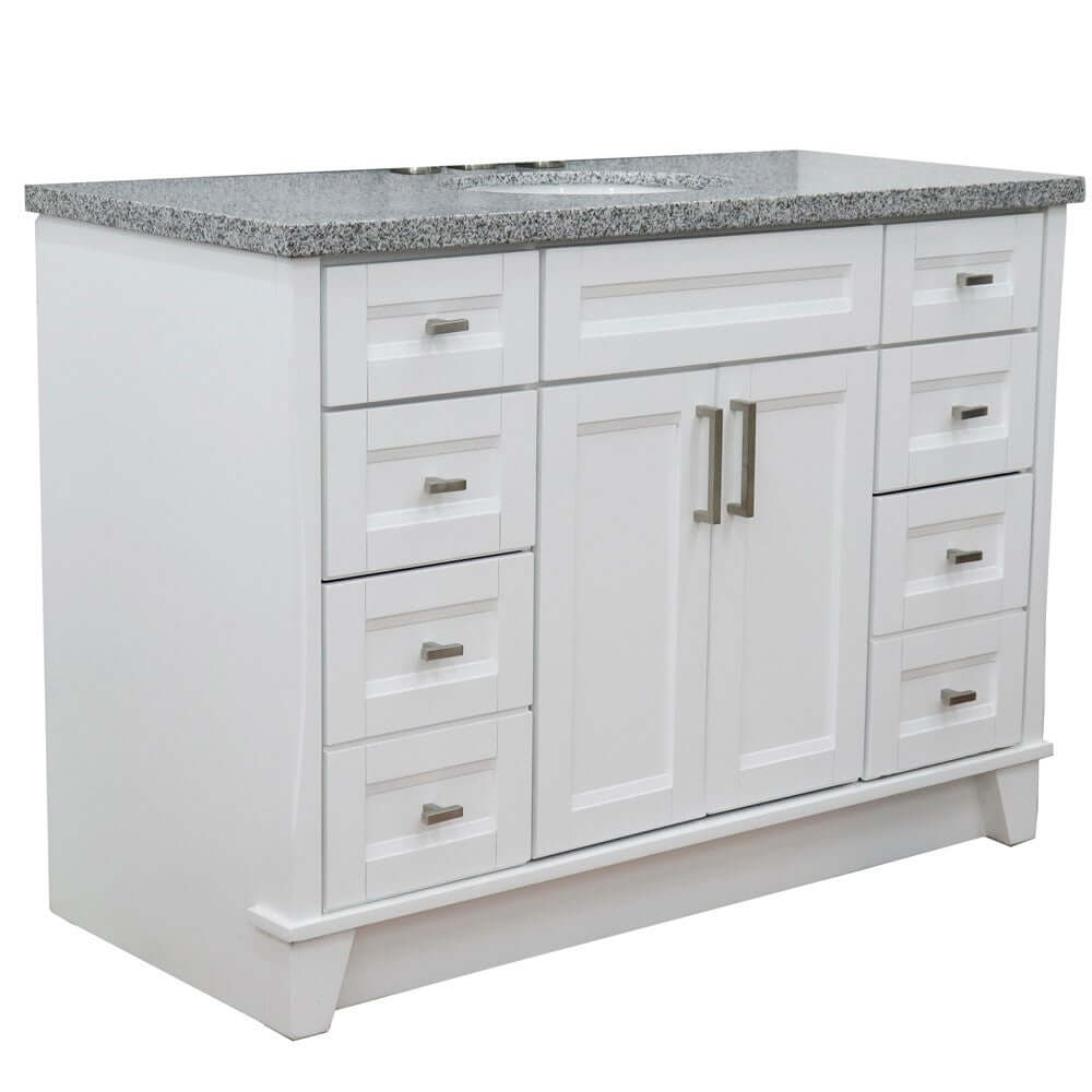 49" Single sink vanity in White finish with Gray granite and oval sink - 400700-49S-WH-GYO