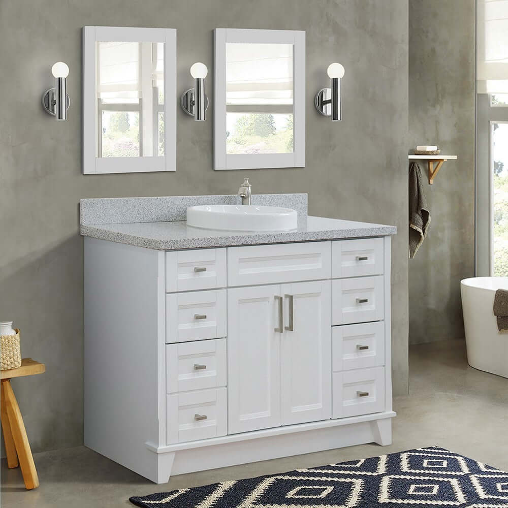 49" Single sink vanity in White finish with Gray granite and round sink - 400700-49S-WH-GYRD