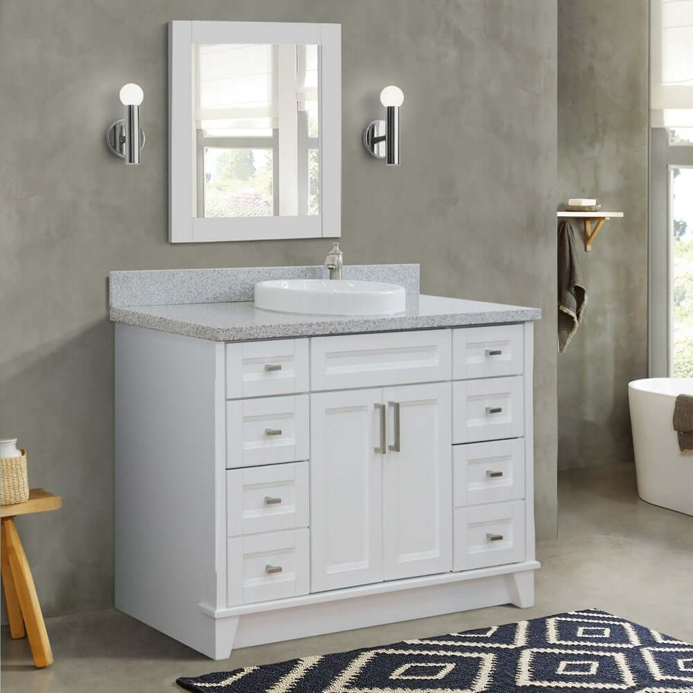 49" Single sink vanity in White finish with Gray granite and round sink - 400700-49S-WH-GYRD