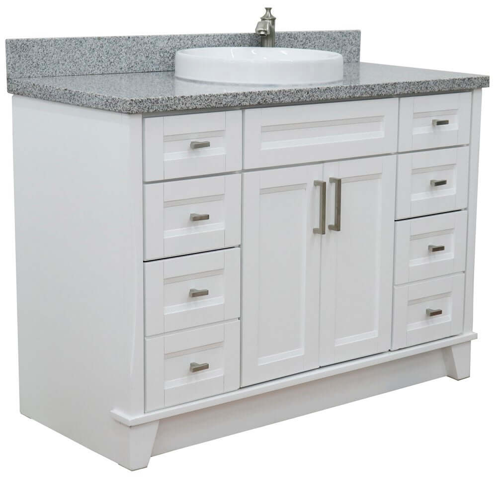 49" Single sink vanity in White finish with Gray granite and round sink - 400700-49S-WH-GYRD