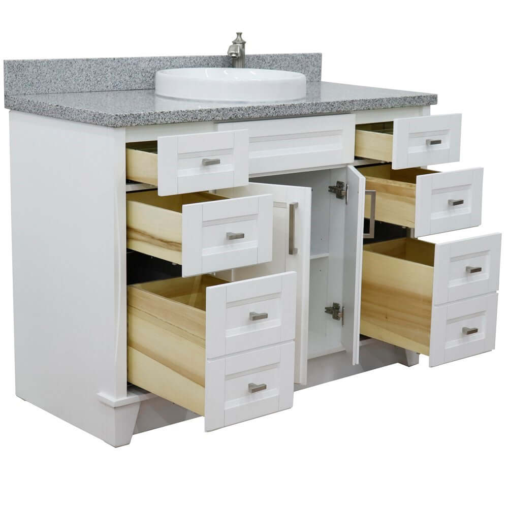 49" Single sink vanity in White finish with Gray granite and round sink - 400700-49S-WH-GYRD