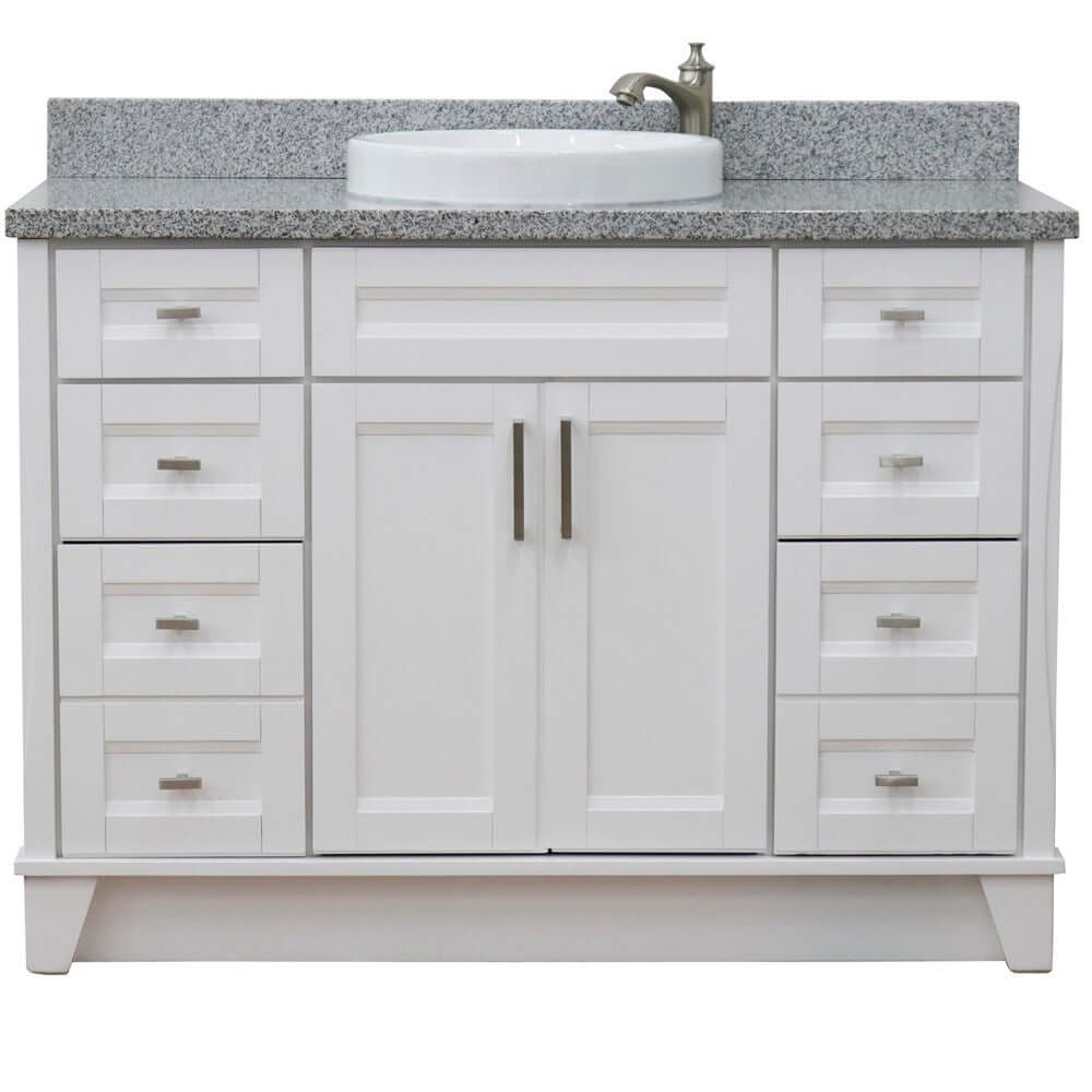 49" Single sink vanity in White finish with Gray granite and round sink - 400700-49S-WH-GYRD