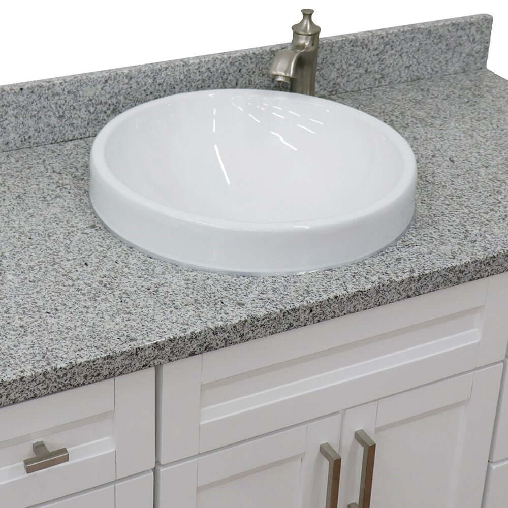 49" Single sink vanity in White finish with Gray granite and round sink - 400700-49S-WH-GYRD