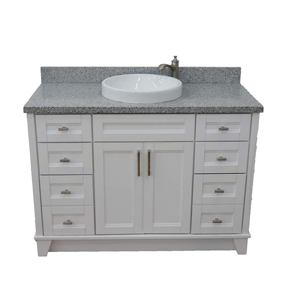 49" Single sink vanity in White finish with Gray granite and round sink - 400700-49S-WH-GYRD