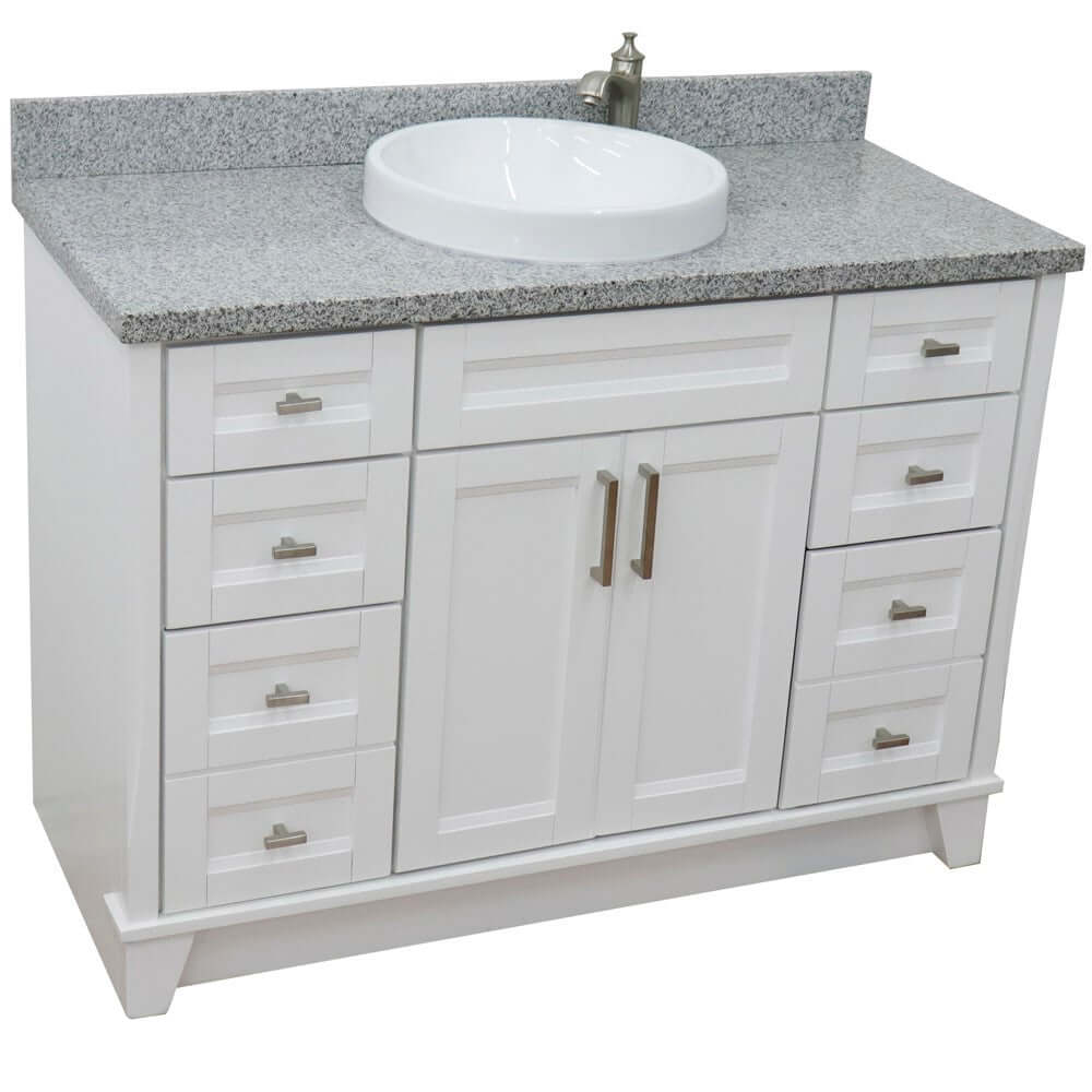 49" Single sink vanity in White finish with Gray granite and round sink - 400700-49S-WH-GYRD