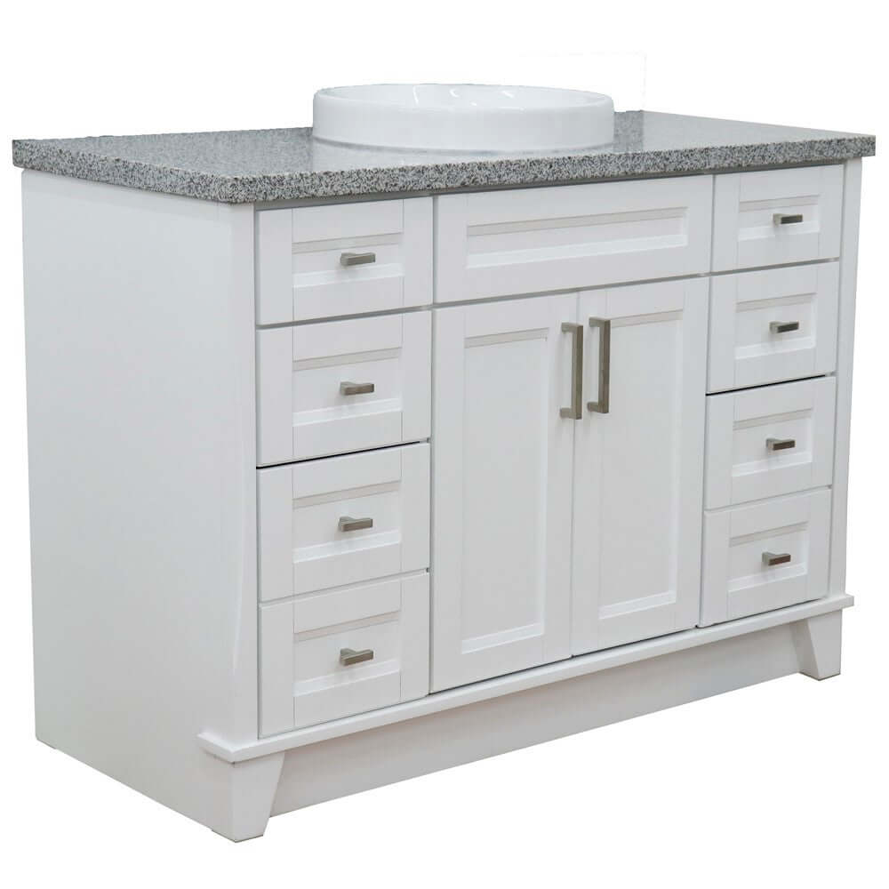 49" Single sink vanity in White finish with Gray granite and round sink - 400700-49S-WH-GYRD