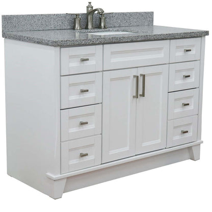 49" Single sink vanity in White finish with Gray granite and rectangle sink - 400700-49S-WH-GYR