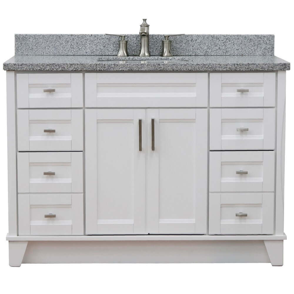 49" Single sink vanity in White finish with Gray granite and rectangle sink - 400700-49S-WH-GYR