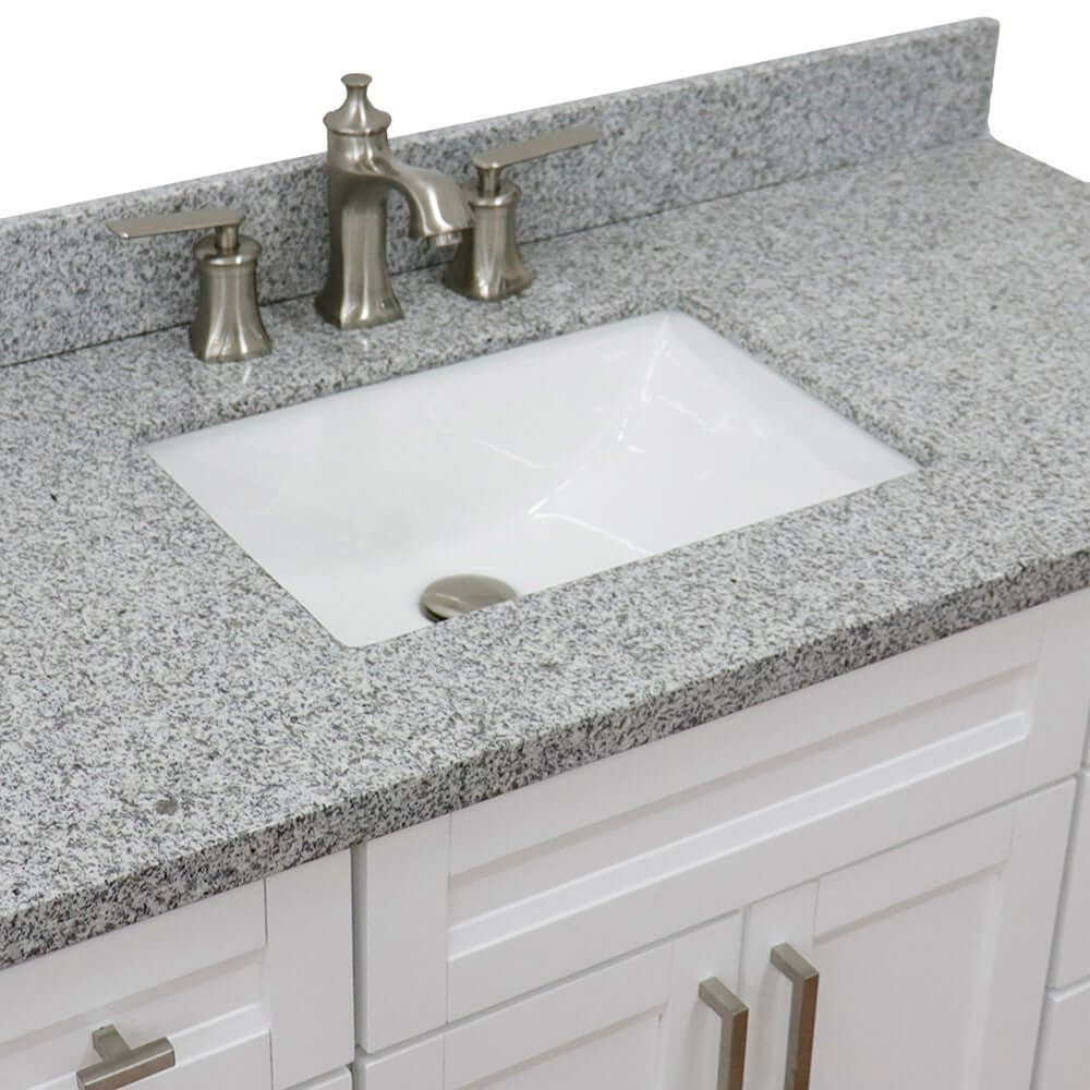 49" Single sink vanity in White finish with Gray granite and rectangle sink - 400700-49S-WH-GYR