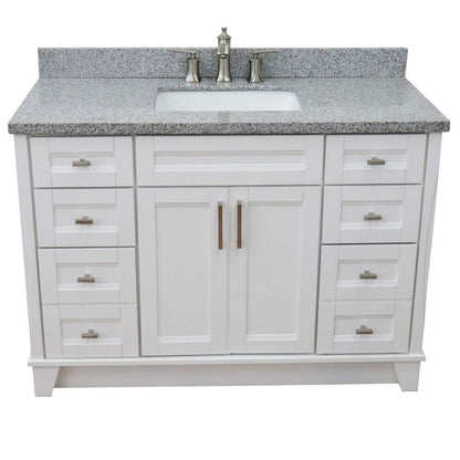 49" Single sink vanity in White finish with Gray granite and rectangle sink - 400700-49S-WH-GYR