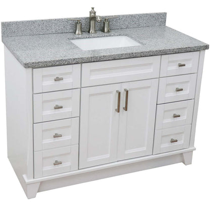 49" Single sink vanity in White finish with Gray granite and rectangle sink - 400700-49S-WH-GYR