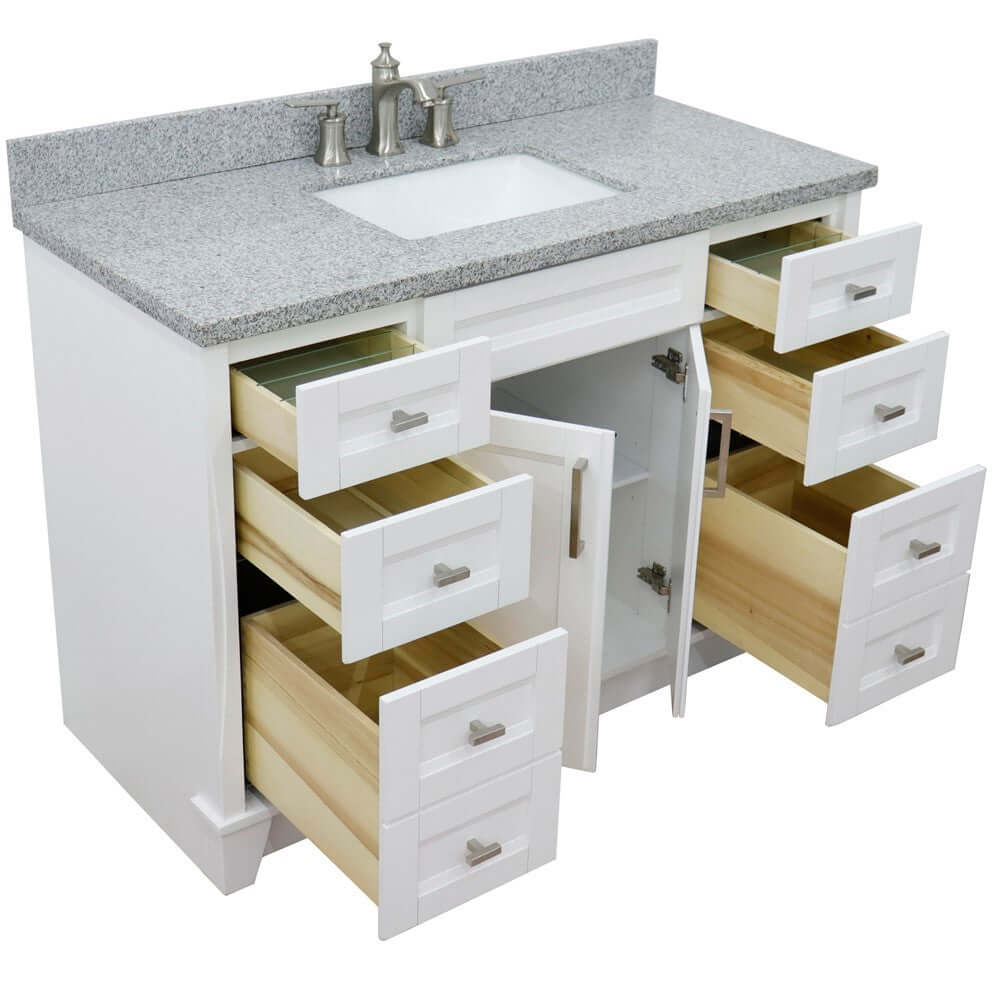 49" Single sink vanity in White finish with Gray granite and rectangle sink - 400700-49S-WH-GYR